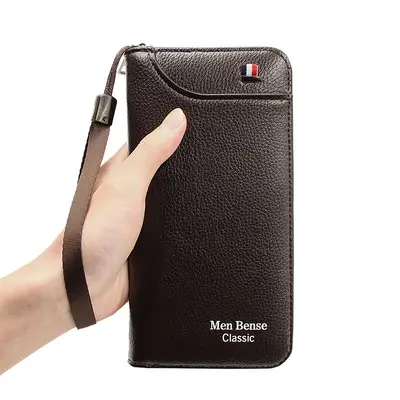 Long Men's Zip Wallet with Multiple Card Slots, Large Capacity - 7