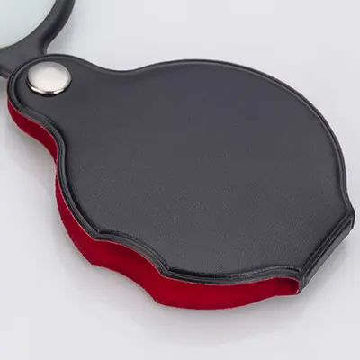60mm Folding Magnifier, 10x Glass Lens, Leather Case