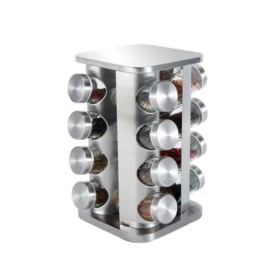 360-degree rotating spice rack, multifunctional stainless steel spice storage shelf, multi-tier spice jar storage set - 13