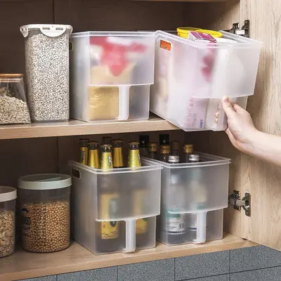 Kitchen Cabinet Storage Box, Hanging Organizer, Transparent with Handle - 3