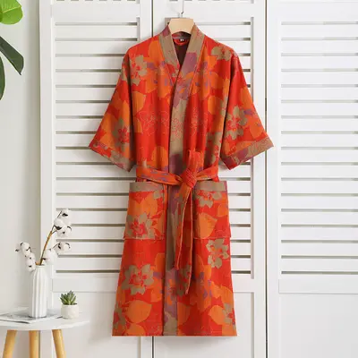 Pure cotton double-layer gauze bathrobe type A spring and summer thin pajama home clothing nightgown couple style absorbent quick-drying bathrobe - 13