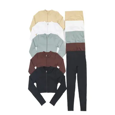 Women's Zip Sports Set, Long Sleeve Top and Long Pants, Seamless