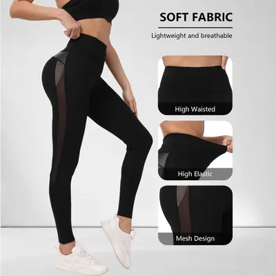 High-Waist Mesh Yoga Leggings, Hip-Lifting, Can Be Worn Outside