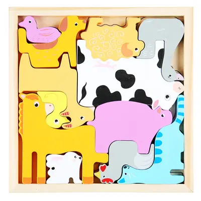 Wooden Educational 3D Puzzle for Children with Animals, Numbers and Letters - 8