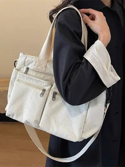 Large Capacity Corduroy Women's Crossbody Bag, Simple Design, Commuting Travel - 5
