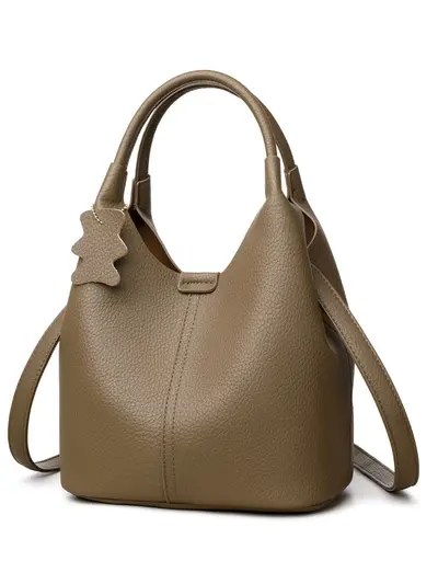 Damen-Eimertasche aus echtem Leder mit Litschi-Muster, weiches Leder - 2