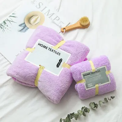 Mercan velvet towel bath towel set two-piece facial towel soft absorbent parent-child towel set home gift gift item - 8