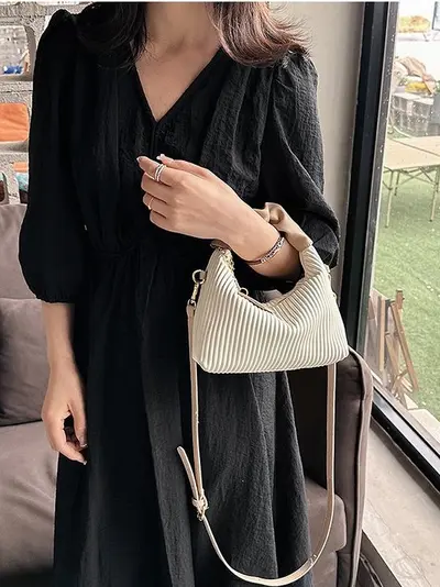 Vertical Striped Retro Women's Handbag 2025 Winter Single-Shoulder Crossbody - 3
