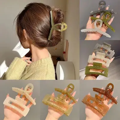 Gelees transparente koreanische Retro-Große einfache Kreuzklipp-Haarspange hinten Haarklammer Hai-Klipp-Haarspange DIY-Basis - 5