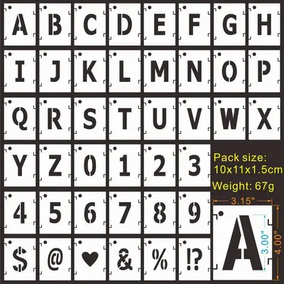 42-Piece Interlocking Alphanumeric Spray Painting Stencil Set for Walls - 9