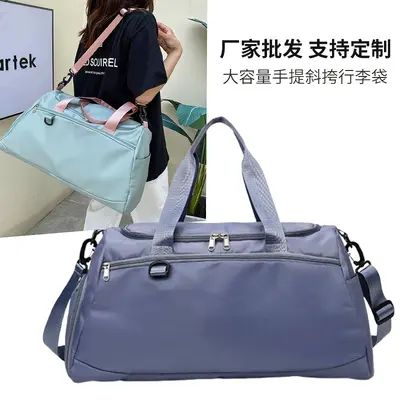 跨境新款大容量健身包独立鞋仓可套拉杆行李包便携短途收纳旅行包