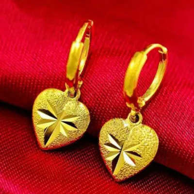 Vietnam sand gold earrings, heart and water drop design - 7