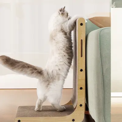 L-Shaped Vertical Cat Scratcher with Nest, Corrugated Cardboard - 4