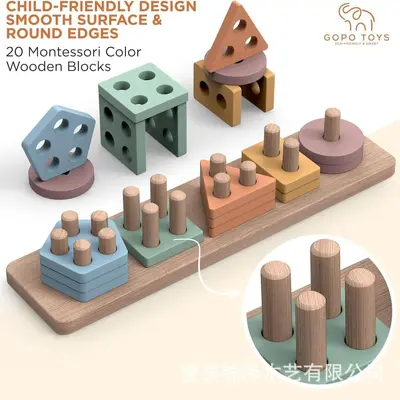 Montessori geometrik stapel silindir, ahşap erken eğitim