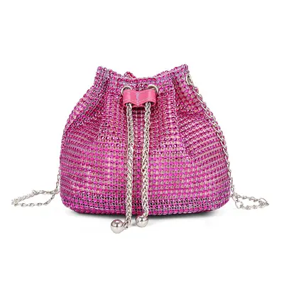 Women's Diamond-Pattern Chain Crossbody Bucket Bag - 11