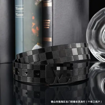 跨境男士真皮腰带网红格子纹3.8打孔牛皮皮带高端休闲商务裤腰带 - 4