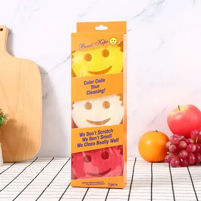 Smiley Face Sponge, Loofah-Style Kitchen Dishwashing Scrubber - 11