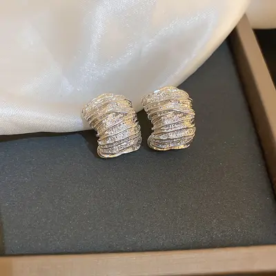 Silver Circle Earrings, Needle Post Studs - 13