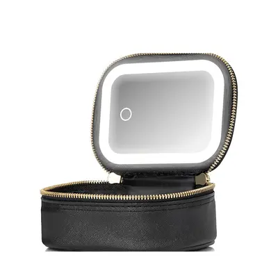 LED Mirror Mini Travel Makeup Bag, Waterproof PU Leather - 7