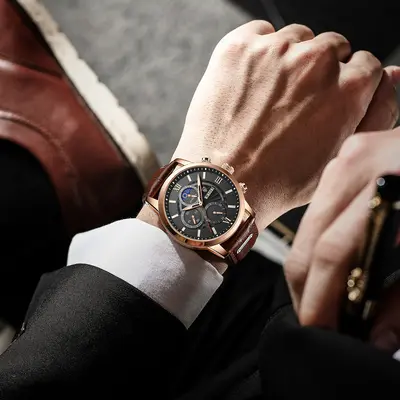 LIGE quartz chronograph watch waterproof luminous