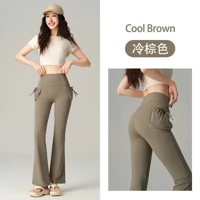 Damen-Yoga-Schlaghose, hohe Taille, elastisch, Pfirsich-Po-Lift - 13