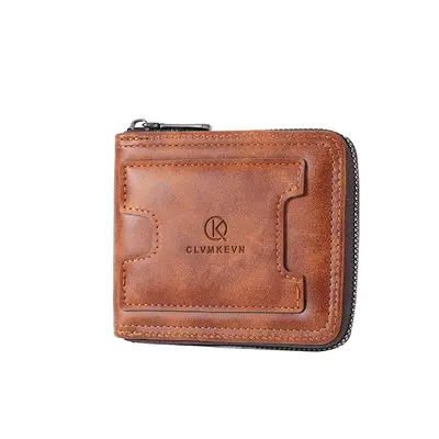 Men's Zipper Short Bifold Wallet with Multi-Function Card Holder