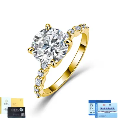 S925 Sterling Silver 3 Carat Moissanite Engagement Ring, Four-Claw Classic