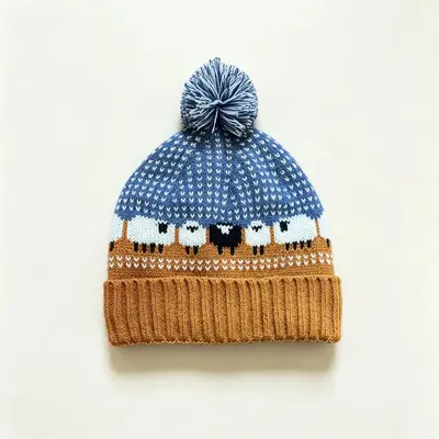 Fair Isle Retro Örgü Bere Kulak Korumalı Çocuk Ponpon Detaylı - 8