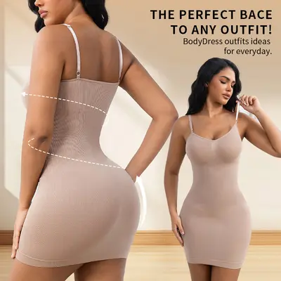 Suspender Shapewear Slip Dress, Waist-Cinching Hip-Lifting, Plus Size Women's