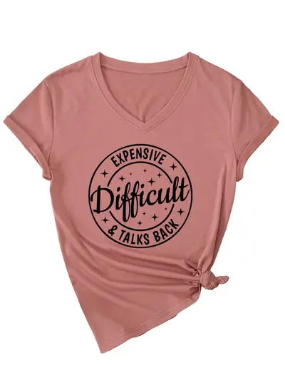 Kısa kollu V yaka kadın t-shirt, şık ve moda tasarım - 12