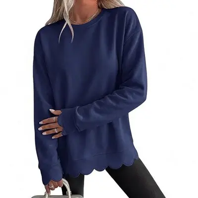 Women's Solid Color Round Neck Long Sleeve Fan-Cut Sweatshirt - 3