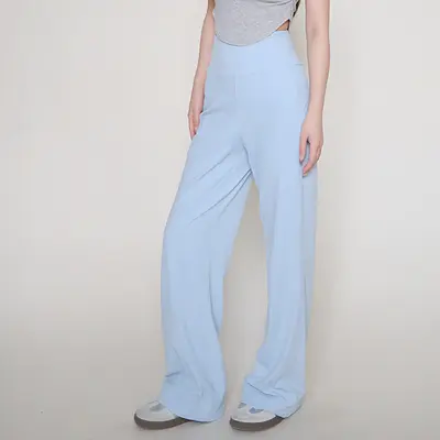 Kadın Yüksek Bel Gevşek Paça Yoga ve Koşu Pantolonu, Çıplak Hissi Kumaş - 7