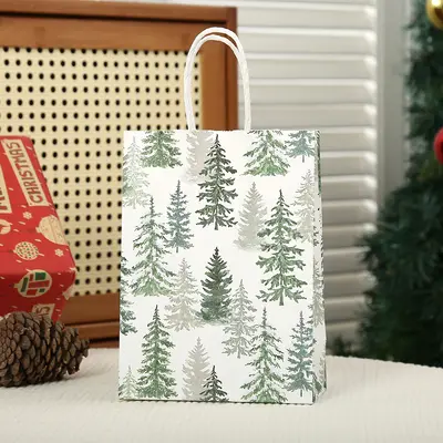 Kraft Paper Party Gift Bag Christmas Forest Print Tote