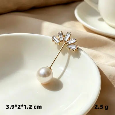 Perlen-Zirkon-Blumenbrosche mit Blattmotiv und Sicherheitsverschluss - 12