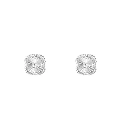 S999 silver four-leaf clover screw-back earrings