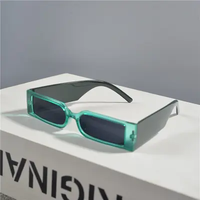 Retro Rectangular Narrow Frame Sunglasses, Unisex Hip-Hop Style - 10