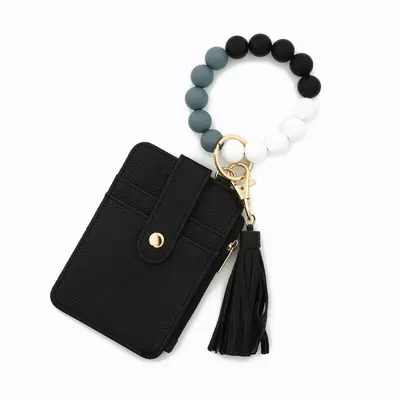 Folded Document and Card Holder Wallet, Solid Color Leather, Silicone Bracelet - 13