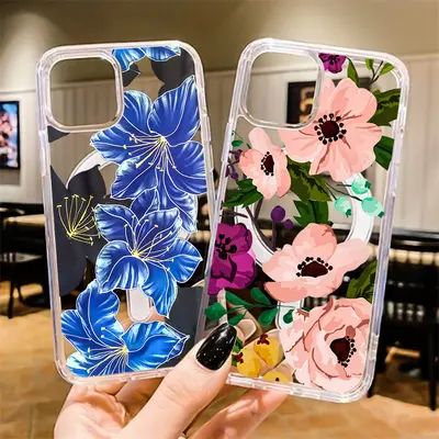 Apple iPhone 16E magnetic case, purple flower pattern TPU+PC