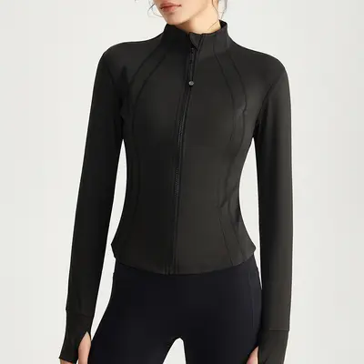 Women's Full-Zip Slim Fit Yoga Jacket with Stand-Up Collar and Long Sleeves - 9