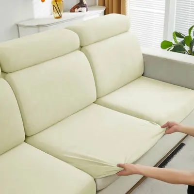 Amazon Milch Seide gebürstete TPU-beschichtete wasserdichte Sofakissen-Bezug elastische Komplett-Sofabezug 180gsm - 9