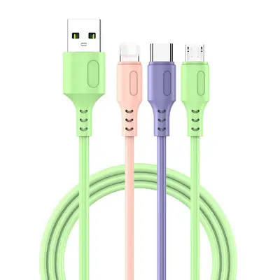 Flüssigsilikon 3-in-1 Datenkabel 3A Schnellladung Multi-Anschluss Ladekabel für Apple Huawei Android Smartphones - 5
