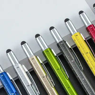 6-in-1 Multifunctional Plastic Tool Pen with Level, Ruler and Screwdriver