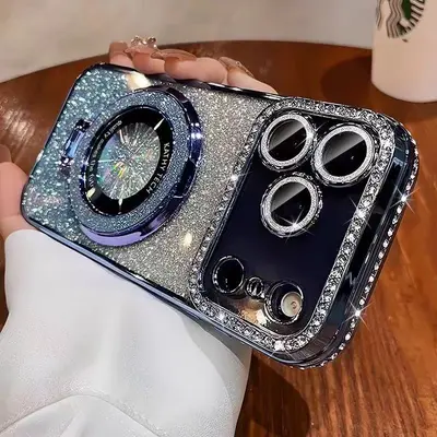 Glitter Magnetic Stand Phone Case for iPhone 17 Pro Max with Lens Protector - 11