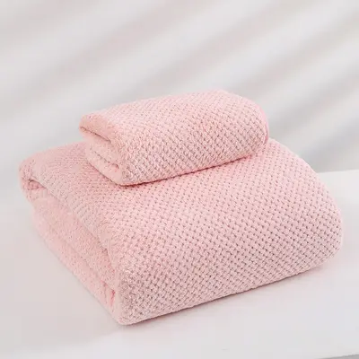Korallenfarbenes Polar-Handtuchset mit Ananasdesign, extra dick, saugfähig, fusselarm, für Gesichtsreinigung und Bad, Großhandel, saugfähig, fusselarm. - 13