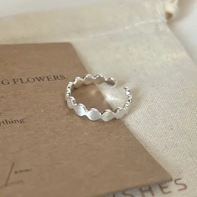 S925 Sterling Silver Lace Pattern Open Ring Women - 6