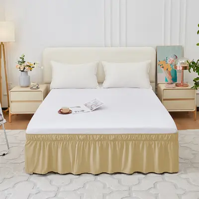 Elastic Pleated Hotel Bed Skirt, Solid Color, Single Size - 8