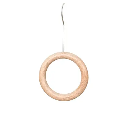 Solid Wood S-Hook with Wooden Ring Clip, Store Display Hook for Clothes, Bags and Hats