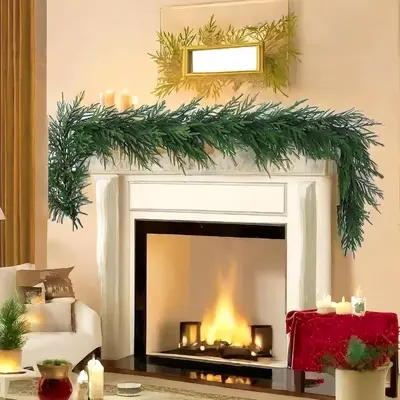 Künstlicher Rattan-Weihnachtskranz grün aus PVC 2,7 m - 5