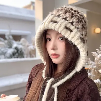 Women's Autumn Winter Jacquard Knit Beanie with Ear Protection, Heat-Retaining - 10