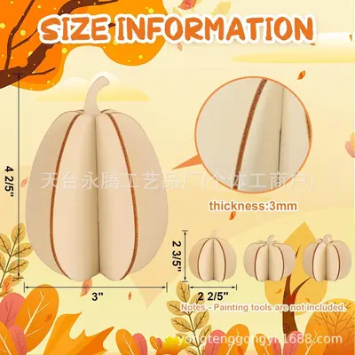 3D Wooden Pumpkin Pendant for Thanksgiving and Autumn Harvest, DIY